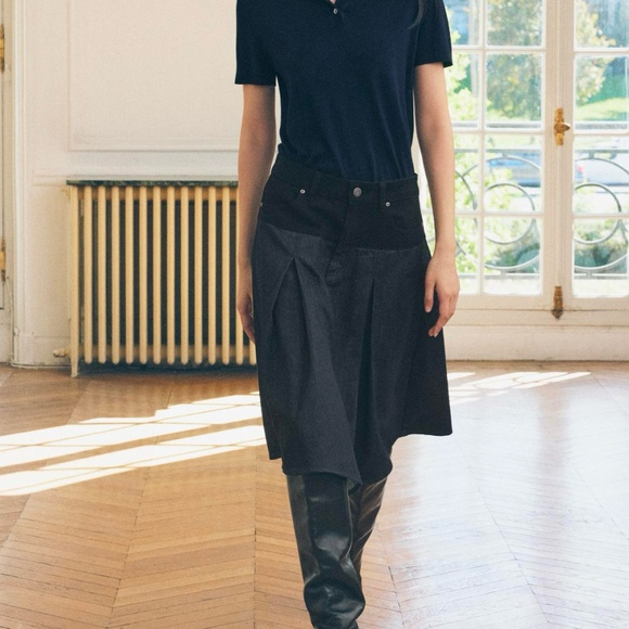 NWT ZARA denim combination pleated skirt - Picture 1 of 6